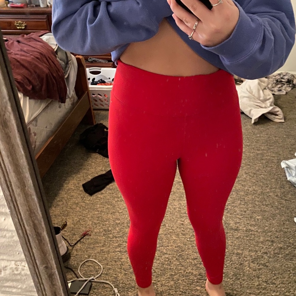 Red Fabletics 7/8 Length Powerhold Leggings